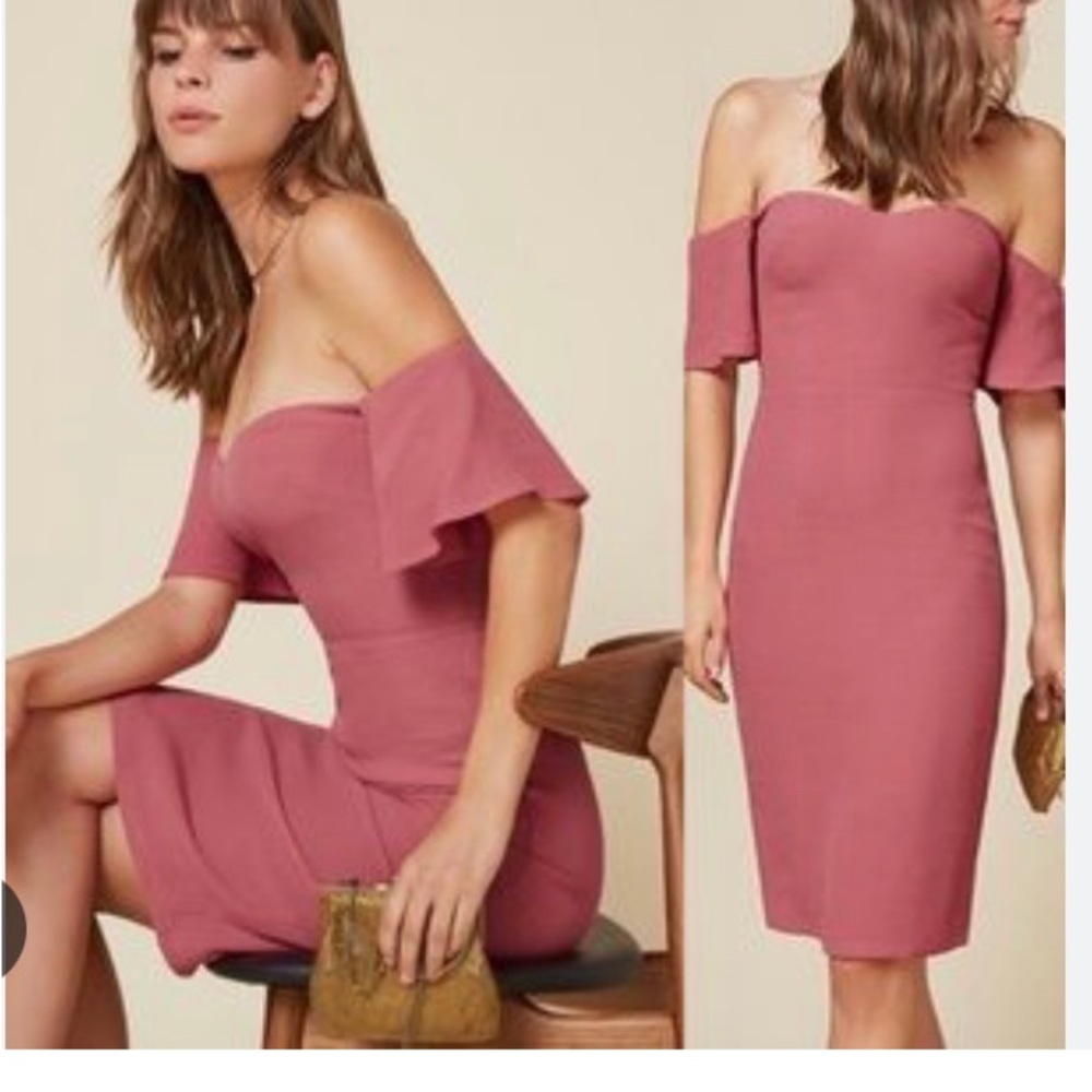 Reformation NWT never worn size 2 dainty dress. Dusty rose, zip up back.